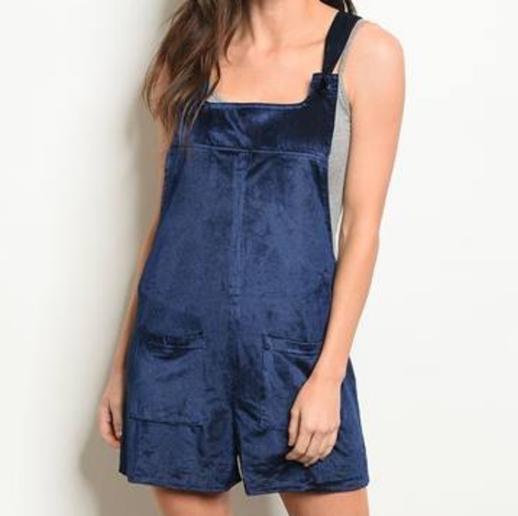 Luxe Label Pants - ESSEX VELVET POCKETED OVERALLS in navy blue